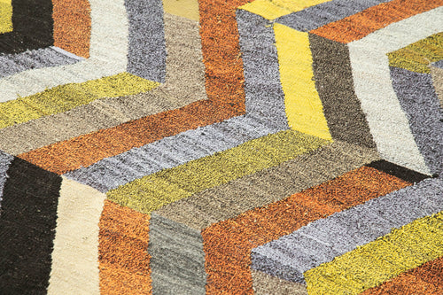 Scrap White Geometric Cotton Wool Handmade Area Rug 5'9'' x 8'2''