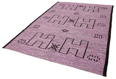 Scrap Purple Geometric Cotton Wool Handmade Area Rug 6'3'' x 8'11''