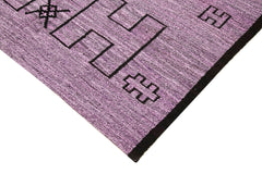 Scrap Purple Geometric Cotton Wool Handmade Area Rug 6'3'' x 8'11''
