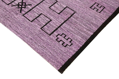 Scrap Purple Geometric Cotton Wool Handmade Area Rug 6'3'' x 8'11''