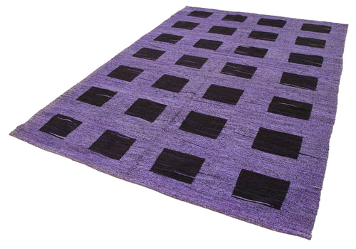 Handmade Area Rug - Purple Geometric Vintage Wool Cotton Carpet 6'8''x10'