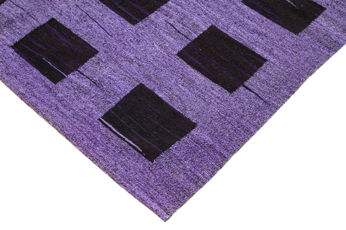 Handmade Area Rug - Purple Geometric Vintage Wool Cotton Carpet 6'8''x10'