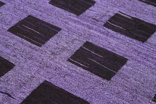 Handmade Area Rug - Purple Geometric Vintage Wool Cotton Carpet 6'8''x10'