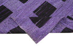 Handmade Area Rug - Purple Geometric Vintage Wool Cotton Carpet 6'8''x10'