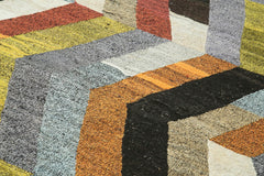 Handmade Area Rug - Vintage Wool Rug with Orange Geometric Design, 5'11''x8'0''