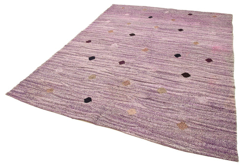 Handmade Area Rug - Purple Geometric Vintage Wool Cotton Carpet 6'6"x9'6"