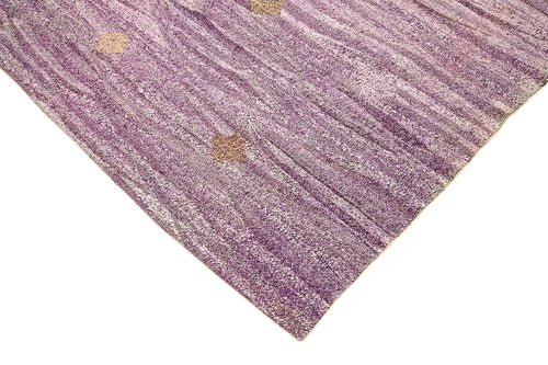 Handmade Area Rug - Purple Geometric Vintage Wool Cotton Carpet 6'6"x9'6"