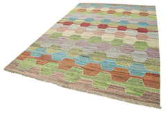 Scrap Pink Geometric Cotton Wool Handmade Area Rug 6'9'' x 9'10''