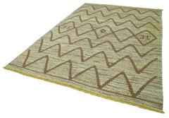 Scrap Green Geometric Cotton Wool Handmade Area Rug 7'2'' x 10'4''