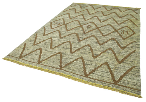 Scrap Green Geometric Cotton Wool Handmade Area Rug 7'2'' x 10'4''