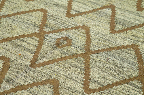 Scrap Green Geometric Cotton Wool Handmade Area Rug 7'2'' x 10'4''