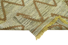 Scrap Green Geometric Cotton Wool Handmade Area Rug 7'2'' x 10'4''