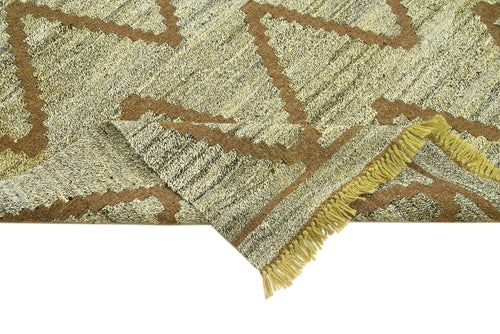 Scrap Green Geometric Cotton Wool Handmade Area Rug 7'2'' x 10'4''