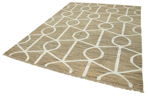 Handmade Area Rug - Beige Geometric Cotton Wool Rug 8'1'' x 10'6'' Durable Design