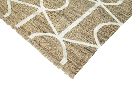 Handmade Area Rug - Beige Geometric Cotton Wool Rug 8'1'' x 10'6'' Durable Design