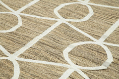Handmade Area Rug - Beige Geometric Cotton Wool Rug 8'1'' x 10'6'' Durable Design