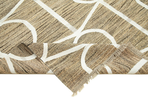 Handmade Area Rug - Beige Geometric Cotton Wool Rug 8'1'' x 10'6'' Durable Design