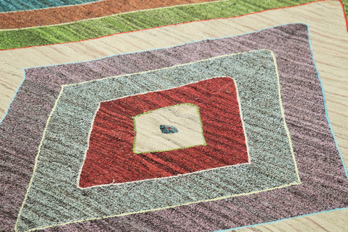 Scrap White Geometric Cotton Wool Handmade Area Rug 8'3'' x 10'4''