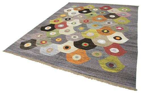 Scrap Yellow Geometric Cotton Wool Handmade Area Rug 8'2'' x 10'6''
