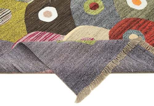 Scrap Yellow Geometric Cotton Wool Handmade Area Rug 8'2'' x 10'6''