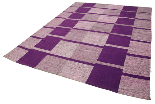 Scrap Purple Geometric Cotton Wool Handmade Area Rug 7'10'' x 10'1''