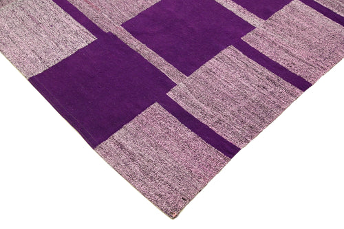 Scrap Purple Geometric Cotton Wool Handmade Area Rug 7'10'' x 10'1''