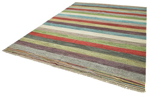 Scrap White Geometric Cotton Wool Handmade Area Rug 8'6'' x 10'10''