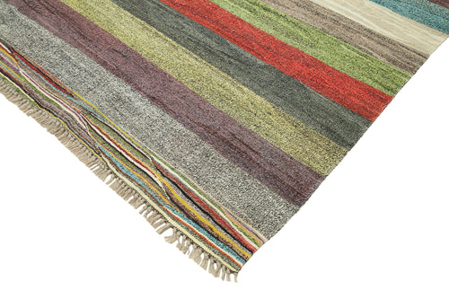 Scrap White Geometric Cotton Wool Handmade Area Rug 8'6'' x 10'10''