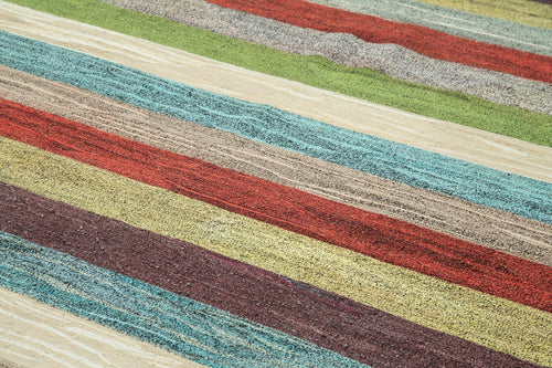 Scrap White Geometric Cotton Wool Handmade Area Rug 8'6'' x 10'10''