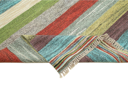 Scrap White Geometric Cotton Wool Handmade Area Rug 8'6'' x 10'10''