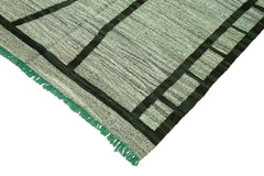 Scrap Green Geometric Cotton Wool Handmade Area Rug 10'0'' x 14'1''
