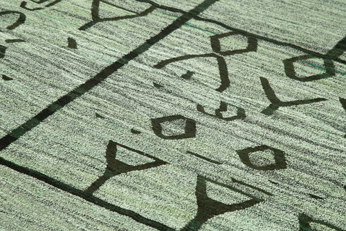 Scrap Green Geometric Cotton Wool Handmade Area Rug 10'0'' x 14'1''