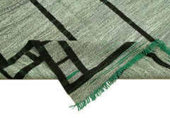 Scrap Green Geometric Cotton Wool Handmade Area Rug 10'0'' x 14'1''