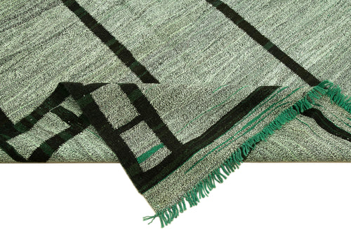 Scrap Green Geometric Cotton Wool Handmade Area Rug 10'0'' x 14'1''