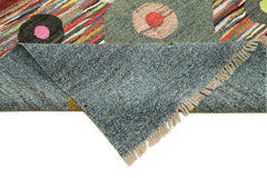 Handmade Area Rug – Blue Geometric Cotton Wool Vintage Carpet 10'x14'1''