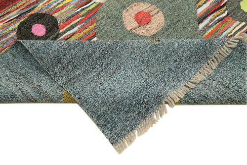 Handmade Area Rug – Blue Geometric Cotton Wool Vintage Carpet 10'x14'1''