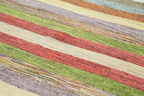 Scrap Green Geometric Cotton Wool Handmade Area Rug 8'8'' x 12'3''