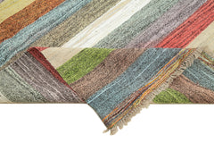 Scrap Green Geometric Cotton Wool Handmade Area Rug 8'8'' x 12'3''