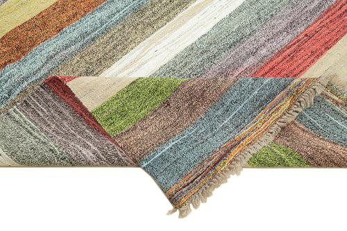 Scrap Green Geometric Cotton Wool Handmade Area Rug 8'8'' x 12'3''