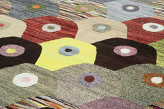 Handmade Area Rug - Green Geometric Cotton Wool Vintage Handwoven Carpet 9'4" x 12'6"