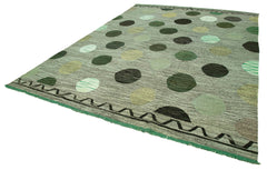 Scrap Green Geometric Cotton Wool Handmade Area Rug 10'0'' x 14'2''