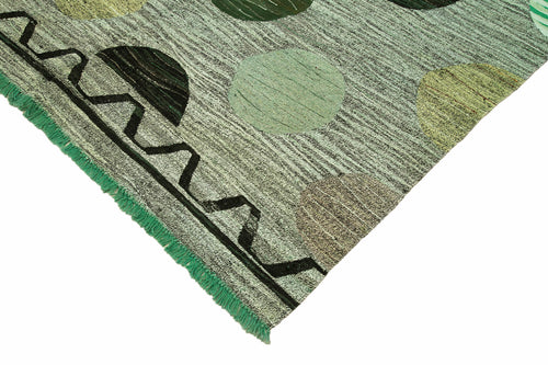 Scrap Green Geometric Cotton Wool Handmade Area Rug 10'0'' x 14'2''