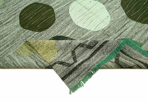 Scrap Green Geometric Cotton Wool Handmade Area Rug 10'0'' x 14'2''