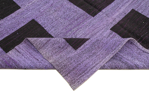 Scrap Purple Geometric Cotton Wool Handmade Area Rug 10'3'' x 14'3''