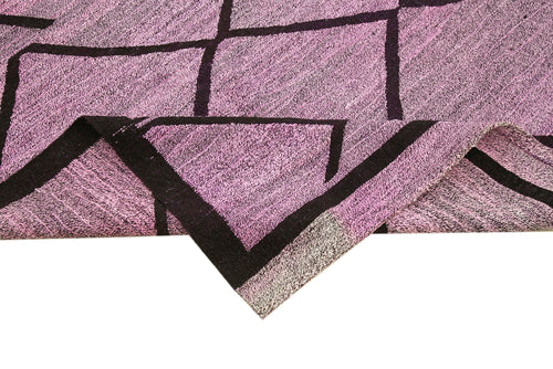 Scrap Purple Geometric Cotton Wool Handmade Area Rug 10'6'' x 13'11''