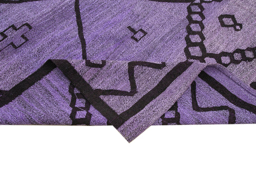 Handmade Area Rug - Purple Geometric Cotton Wool Vintage Handwoven Carpet 10'4''x13'10''
