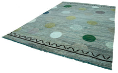 Scrap Turquoise Geometric Cotton Wool Handmade Area Rug 10'1'' x 14'3''
