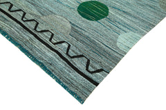 Scrap Turquoise Geometric Cotton Wool Handmade Area Rug 10'1'' x 14'3''