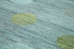 Scrap Turquoise Geometric Cotton Wool Handmade Area Rug 10'1'' x 14'3''