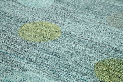 Scrap Turquoise Geometric Cotton Wool Handmade Area Rug 10'1'' x 14'3''